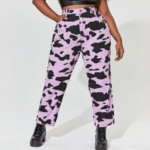SHEIN Purple Cow Print Mom Jeans Size Medium